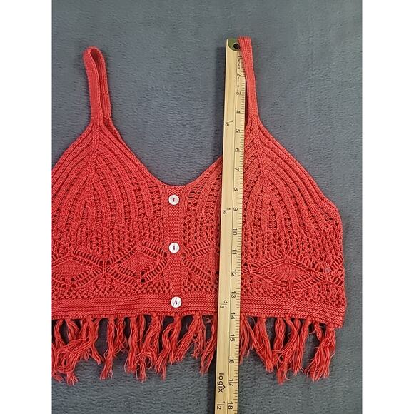 Vintage Madden NYC Crochet Fringe Crop Top – Red Medium Boho Retro Festival - Picture 4 of 6